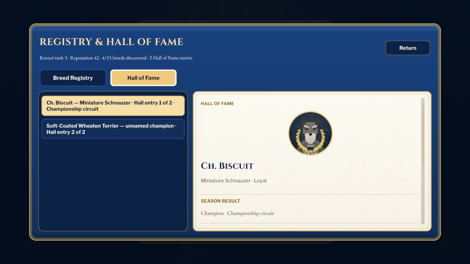 Best of Breed automated evidence frame showing a championship result in the Hall of Fame registry.