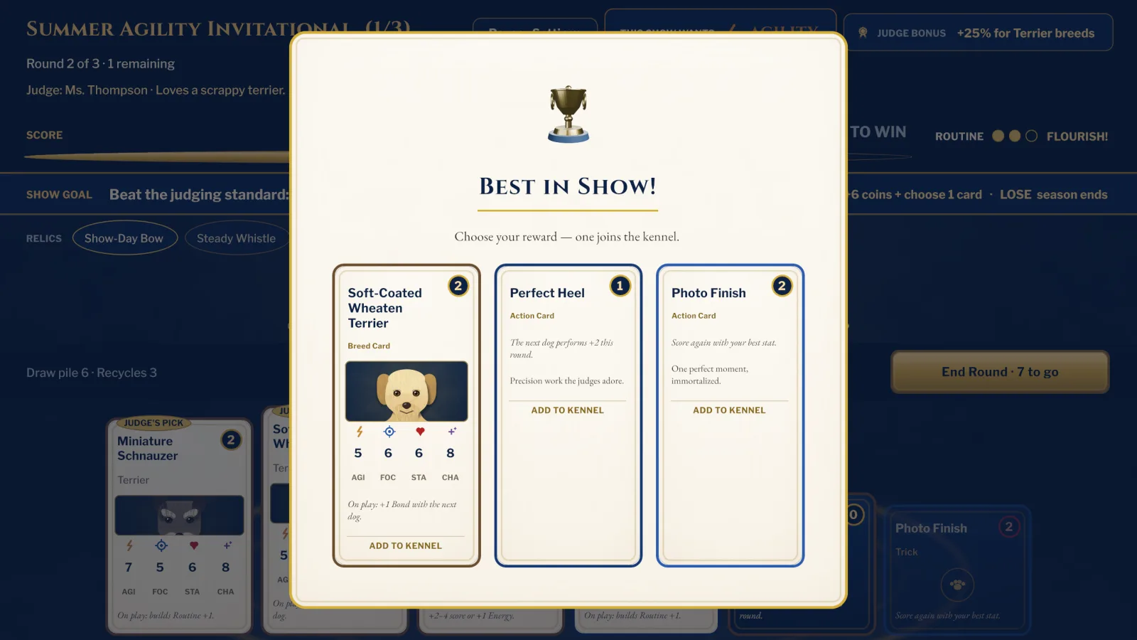 Best of Breed automated evidence frame showing the Best in Show reward choice after a competition.