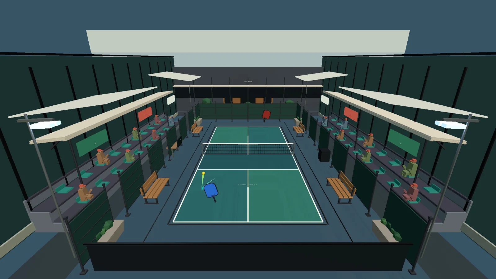 Dink Rally screenshot of a paddle striking the ball at the net during a rally.
